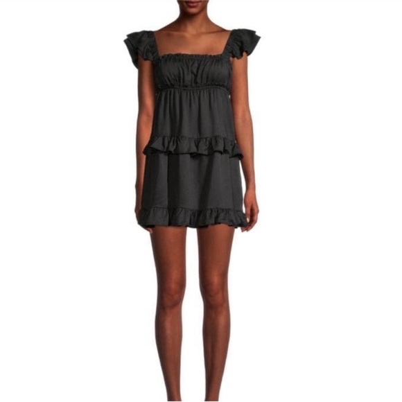NWT WeWoreWhat Flirty Ruffle Crinkle Chiffon Black Mini Short Dress - Medium - Picture 13 of 16